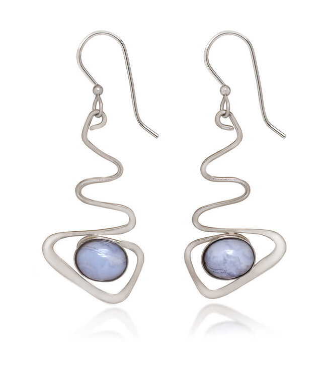 SILVER FOREST Contemporary Zig‑Zag & Cabochon Earrings