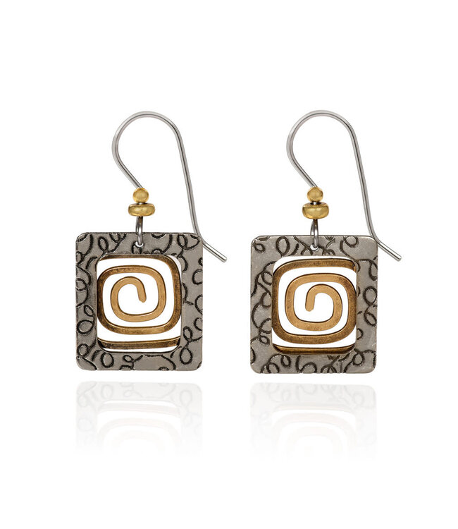 SILVER FOREST Textured Square with Coil Center Earrings