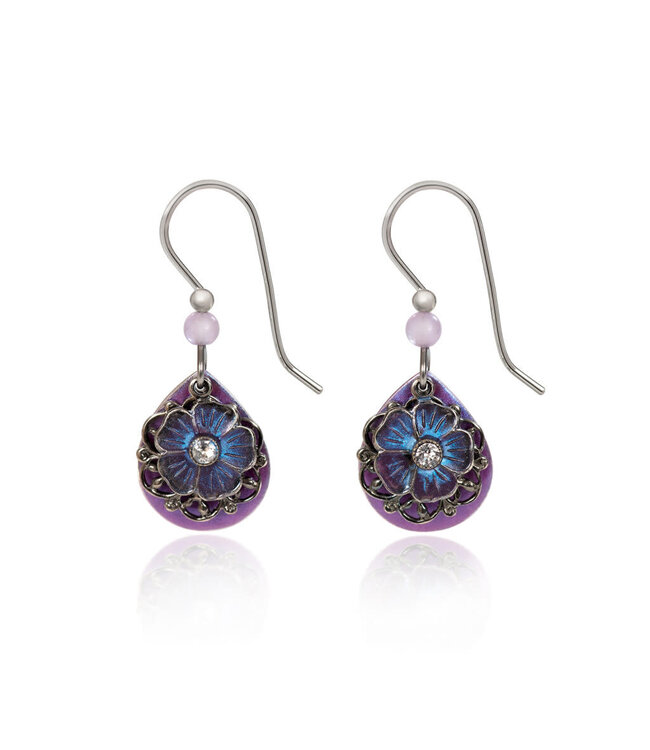 SILVER FOREST Silver Tear with Flower & Filigree Earrings