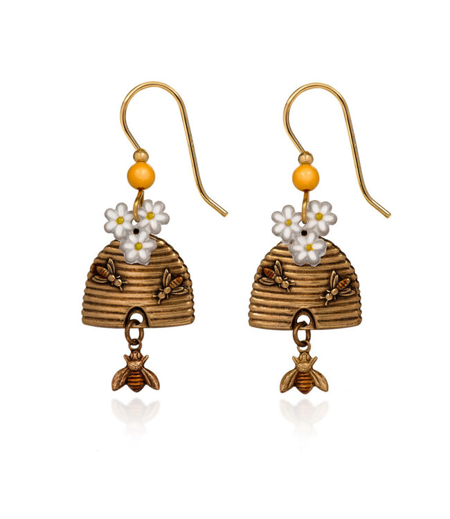 SILVER FOREST Hive & Bee Drop & Flower Earrings