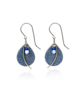 SILVER FOREST Tear with Flower Textured  & Wisp Earrings