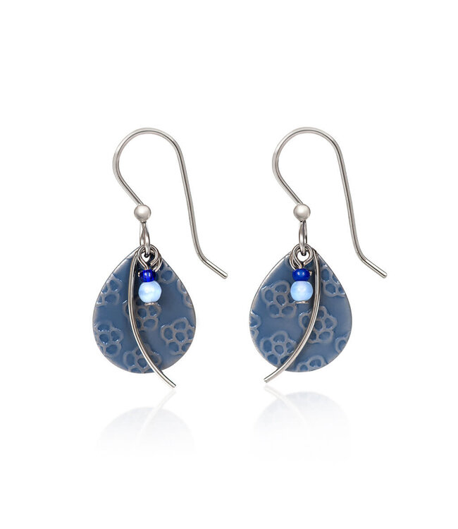 SILVER FOREST Tear with Flower Textured  & Wisp Earrings
