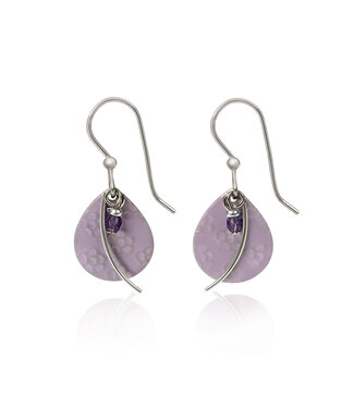SILVER FOREST Flower-Textured Tear with Wisp & Amethyst Drop Earrings