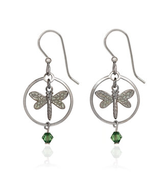 SILVER FOREST Dragonfly in Circle Drop Earrings