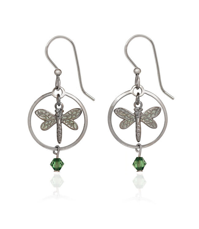 SILVER FOREST Dragonfly in Circle Drop Earrings