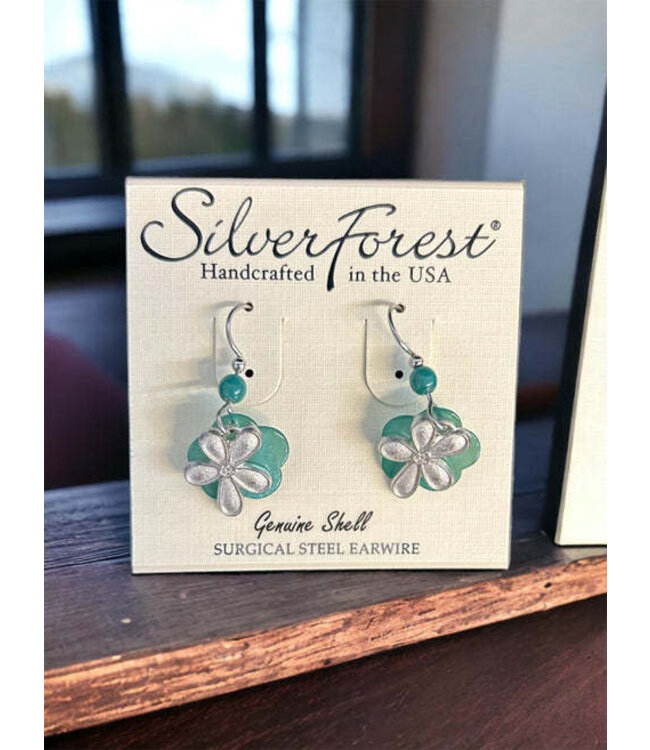SILVER FOREST Fun Flower on Green Shell Earrings
