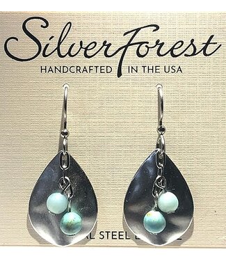 SILVER FOREST Hammered Tear & Turquoise Beads Earrings