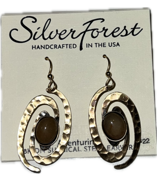 SILVER FOREST Hammered Coil & Oval Cabochon Earrings