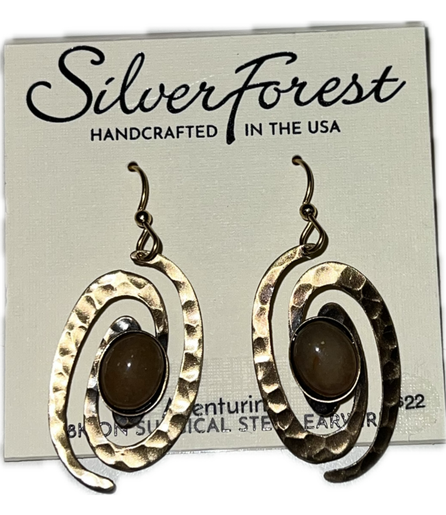 SILVER FOREST Hammered Coil & Oval Cabochon Earrings