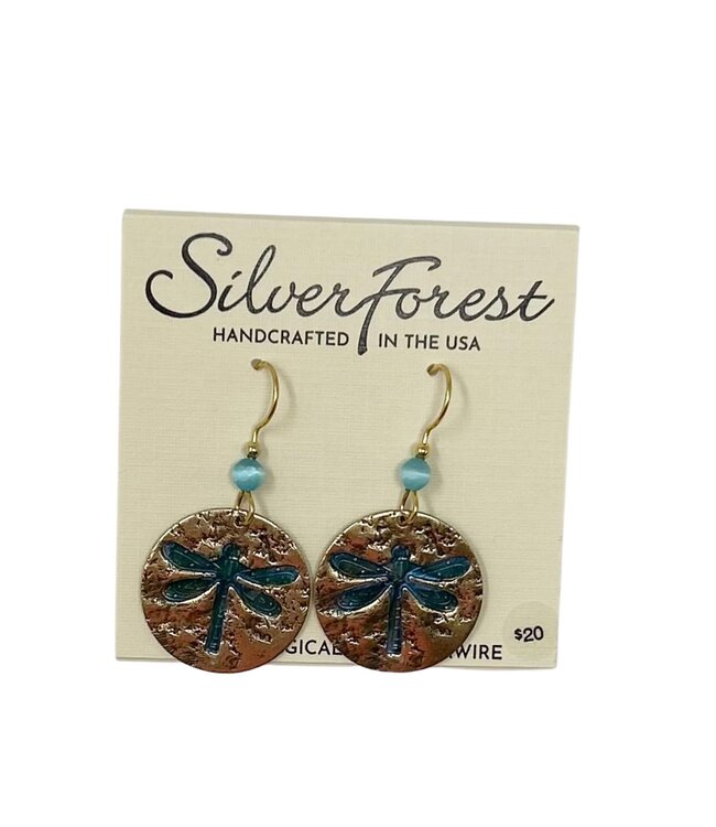 SILVER FOREST Dragonfly in Textured Disc Earrings