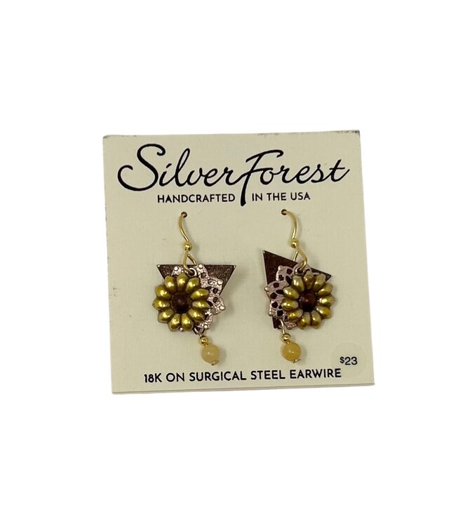 SILVER FOREST Flower on Filigree & Diamond Drop Earrings