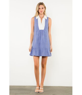 Chloe Contrast Collar V-Neck Striped Dress