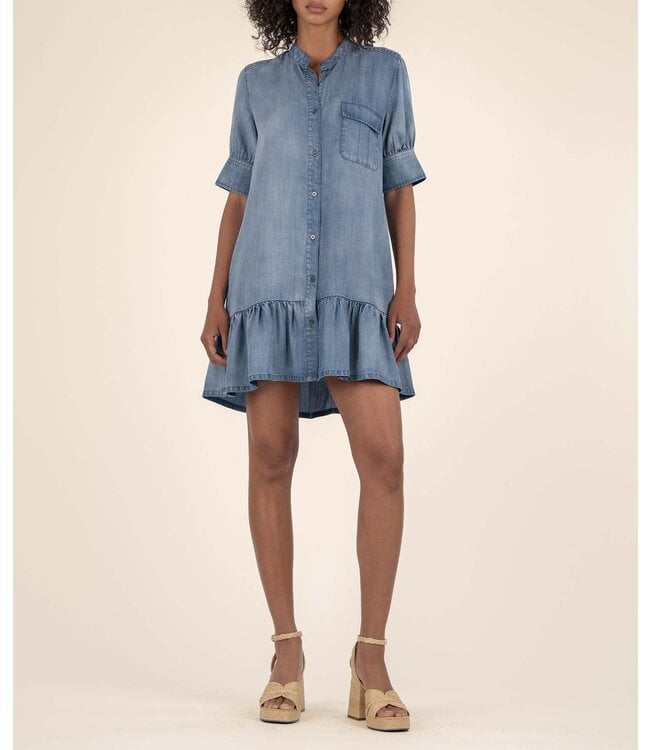KUT FROM THE KLOTH Bruna Short Sleeve with Wide Cuff Dress Ruffle Hem