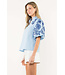 Eliana Embroidered Puff Sleeve Textured Top