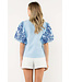Eliana Embroidered Puff Sleeve Textured Top