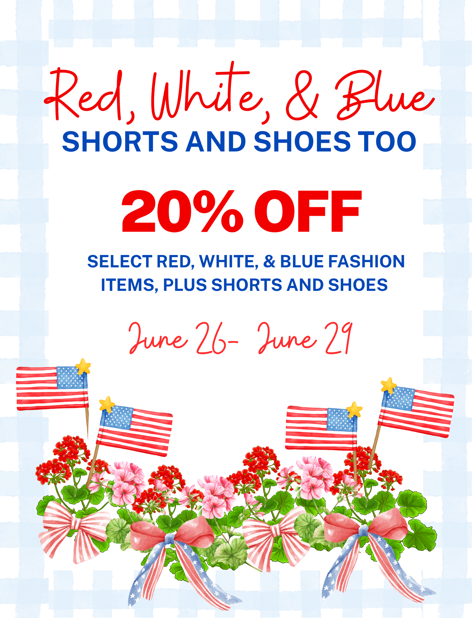 RED, WHITE, & BLUE, SHORTS AND SHOES TOO SALE