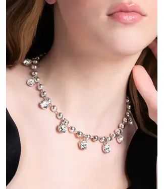 Emery Silver Fashion Necklace with Beads and Rhinestones