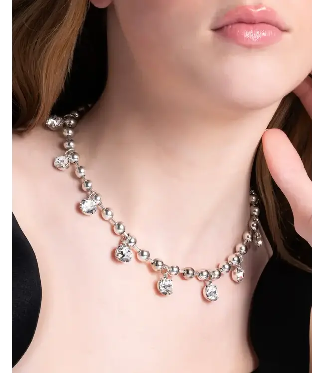 Emery Silver Fashion Necklace with Beads and Rhinestones