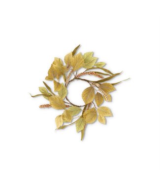 15 Inch Green Birch Leaves Candle Ring with Eva Leaves & Berry Spike