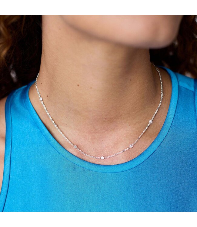 JULIE VOS Celeste Delicate Station Necklace Silver Cubic Zirconia