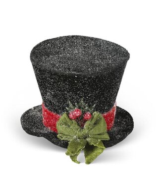 Black Snow Glittered Top Hat With Red