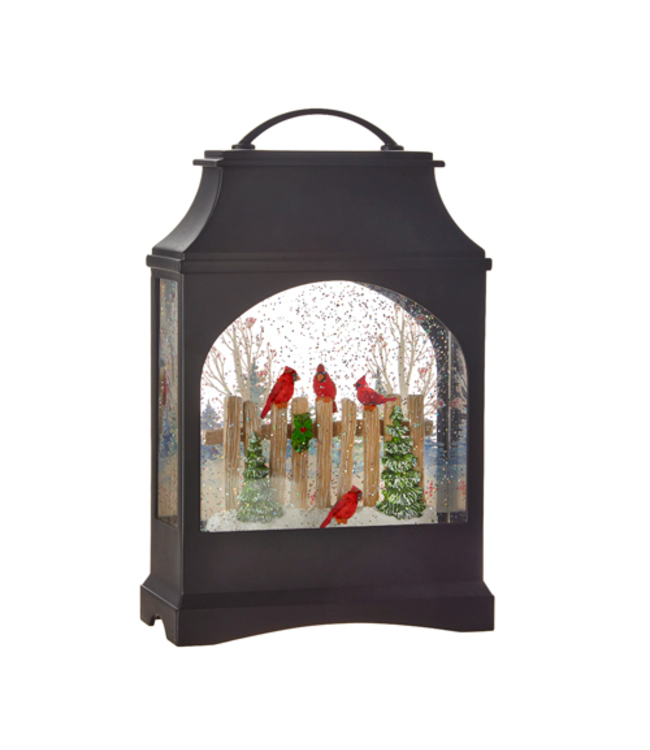 11" Cardinal on Fence Lighted Water Lantern