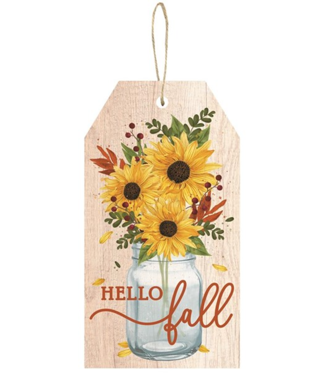 12"H X 6.5"L Hello Fall Tag Sign