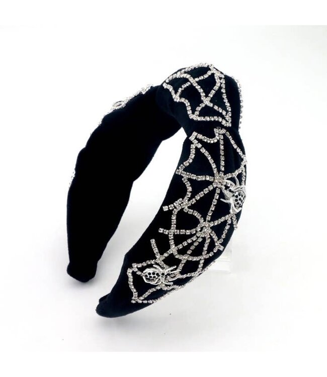 BRIANNA CANNON Black Velvet Headband with Crystal Spiderweb