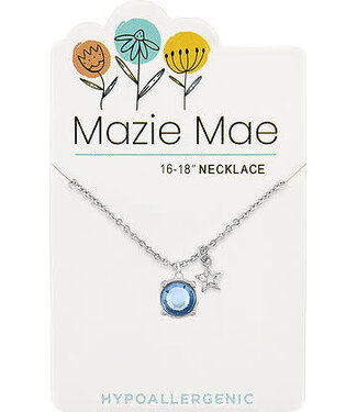 Silver Light Saphire Solitaire & Star Dangle Mazie Mae Necklace