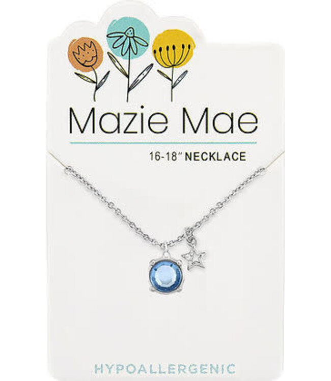Silver Light Saphire Solitaire & Star Dangle Mazie Mae Necklace