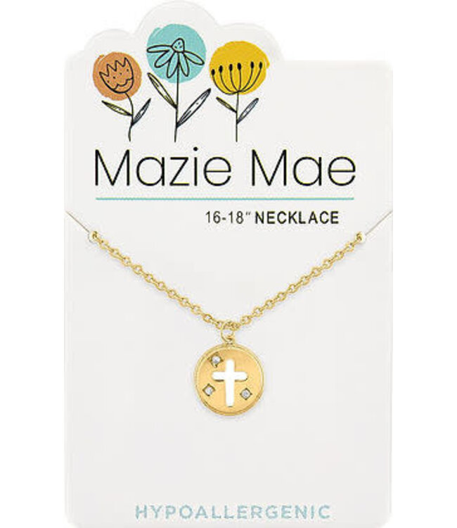 Gold Round Enamel Cross Mazie Mae Neckace