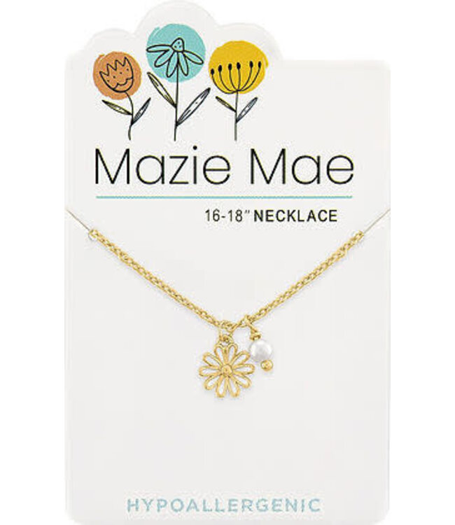 Gold Daisy & Pearl Dangle Mazie Mae Necklace