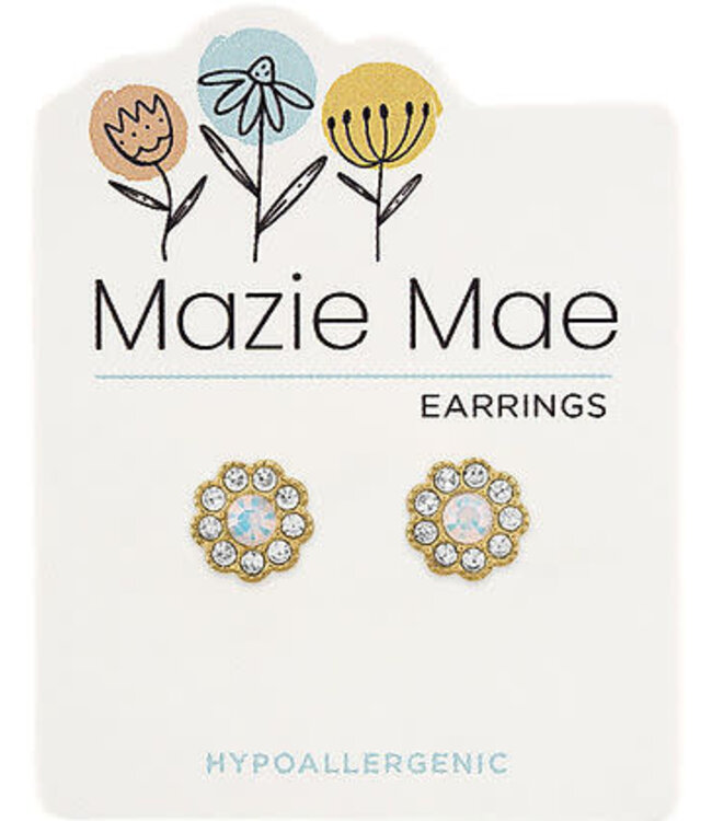 Gold White Opal CZ Flower Stud Mazie Mae Earring