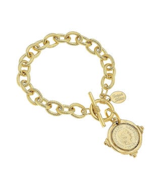 SUSAN SHAW Gold Intaglio Coin Bracelet