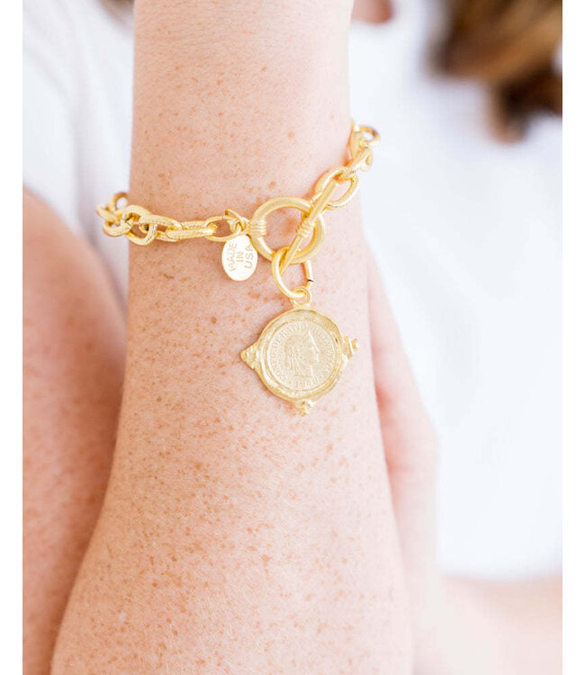 SUSAN SHAW Gold Intaglio Coin Bracelet