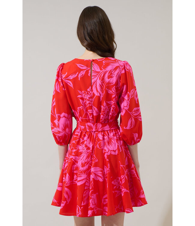 Darline Floral Collins Godet Mini Dress