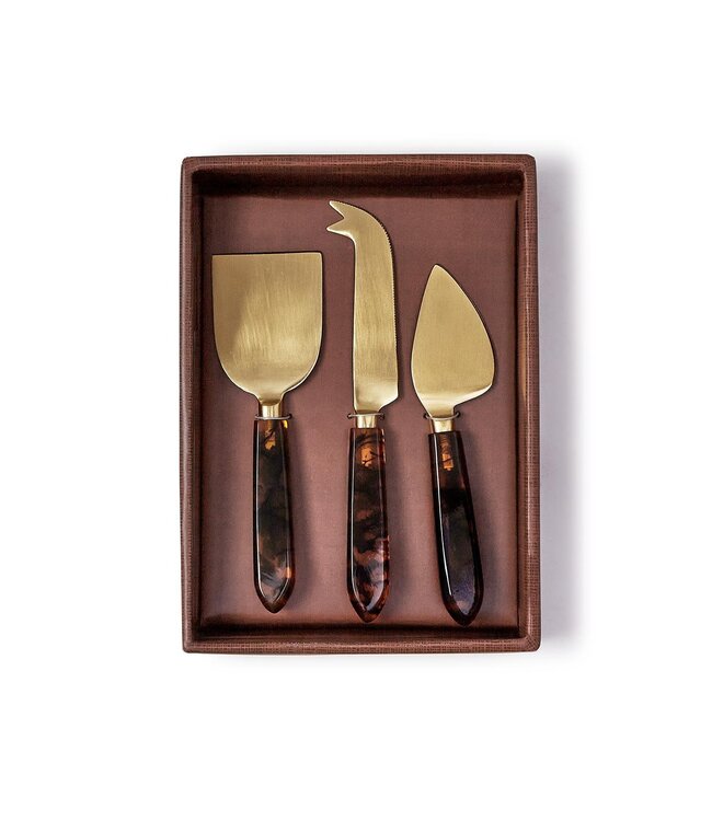 Tortoise Swirl Cheese Knives in Gift Box - Sold as Set