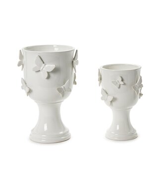 Butterfly Pedestal Cachepots with Sculpted Butterflies