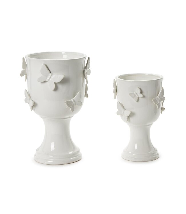 Butterfly Pedestal Cachepots with Sculpted Butterflies
