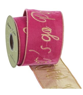 4”w5yd Lets Go Party Velvet Ribbon Pink Gold