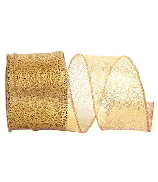 2.5 Inch Web Mesh Metallic Wired Edge Gold Ribbon