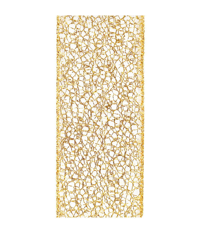 2.5 Inch Web Mesh Metallic Wired Edge Gold Ribbon