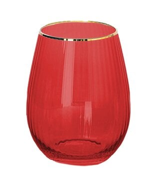 Glass Stemless Wine Ribbed - Red
