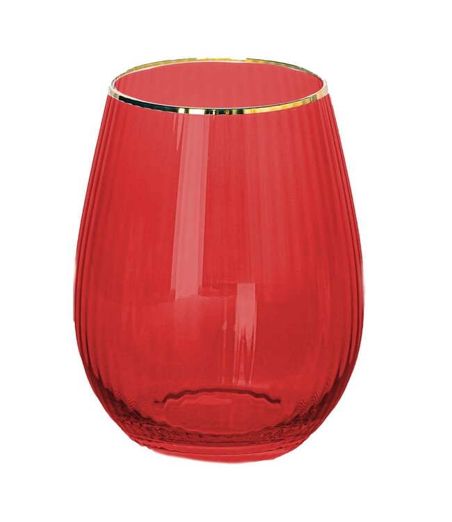 Glass Stemless Wine Ribbed - Red