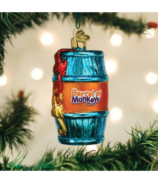OLD WORLD CHRISTMAS Barrel Of Monkeys Ornament