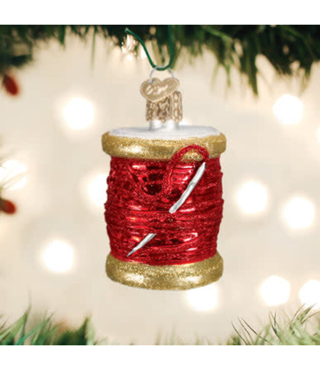 OLD WORLD CHRISTMAS Red Spool Of Thread Ornament