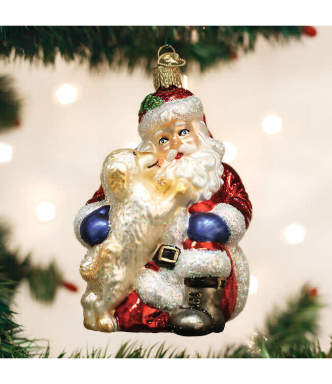 OLD WORLD CHRISTMAS Santa's Puppy Love Ornament
