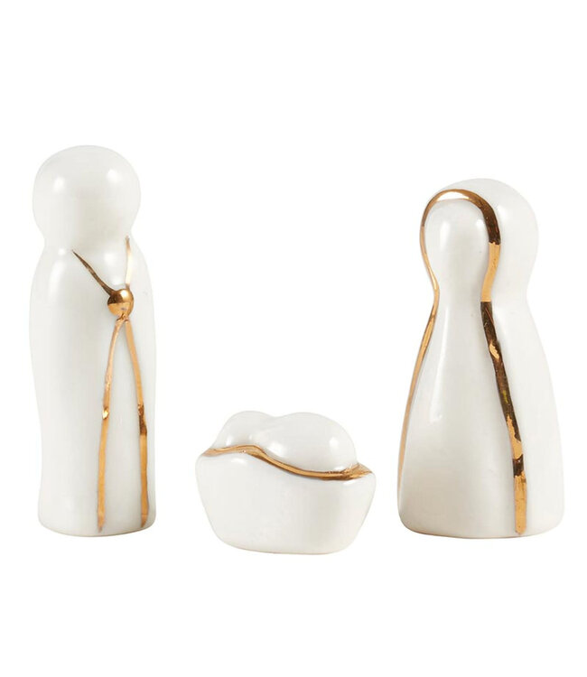 Ceramic Figurine Pine Wood Box Holy Family