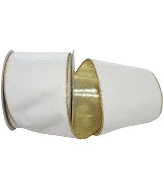 Plush Metallic Backed Velvet Wired Edge Ribbon - Ivory/Gold