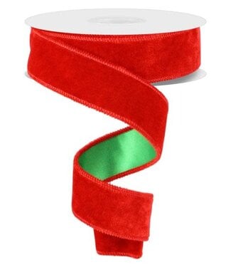 1.5”x10yd Deluxe Velvet/Satin Back Red/Green